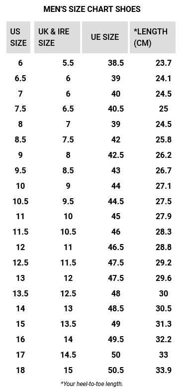 Hurley Mens Footwear Mens Size Chart